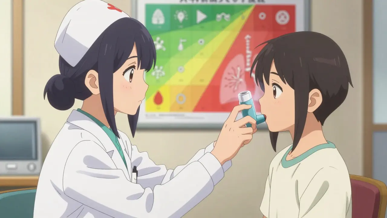 Infirmière enseigne la bonne technique d'inhalation à un adolescent avec un modèle pulmonaire transparent.