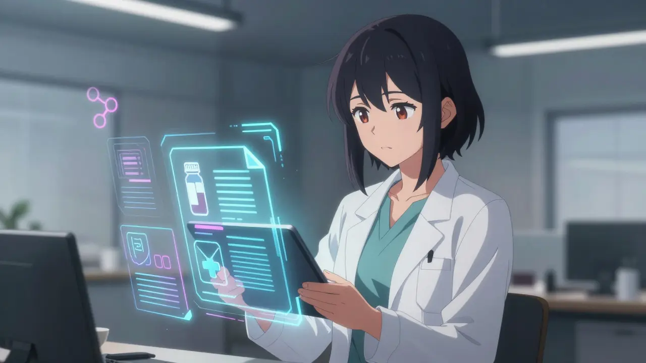 Interprétation des résultats avec des icônes de documents réglementaires.