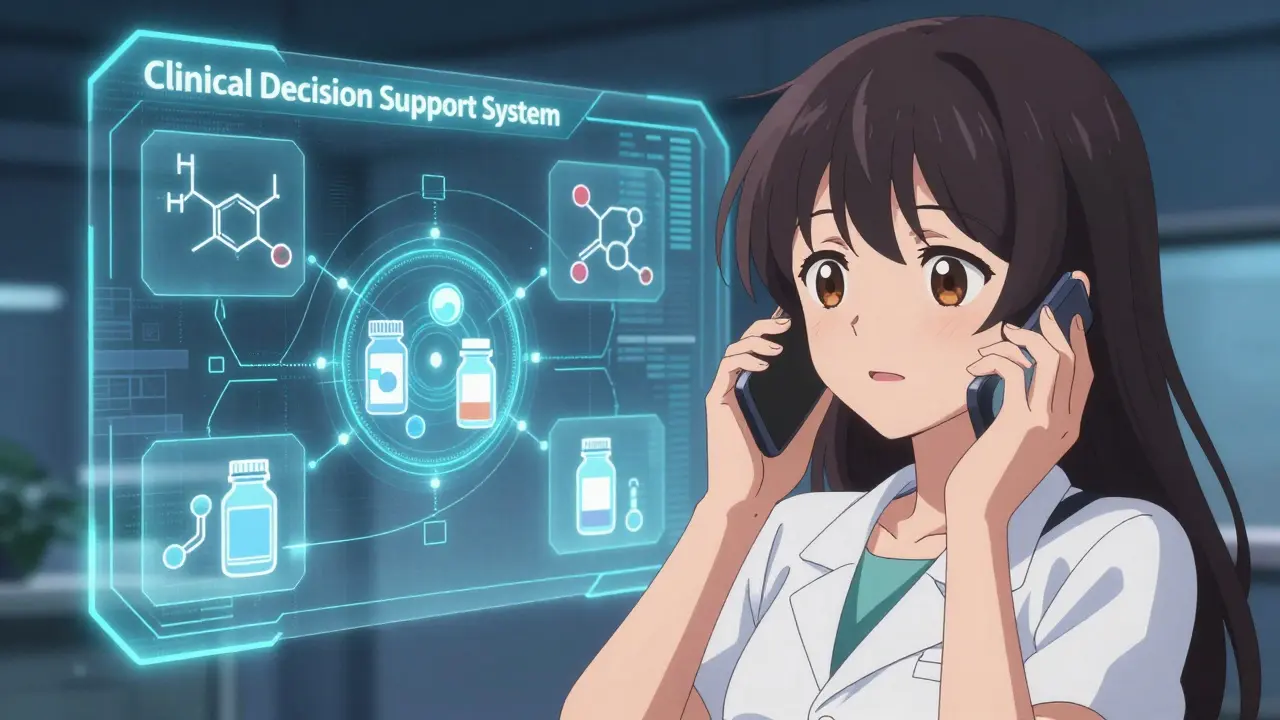 Jeune femme souriante avec une interface numérique d'analyse médicale en arrière-plan.