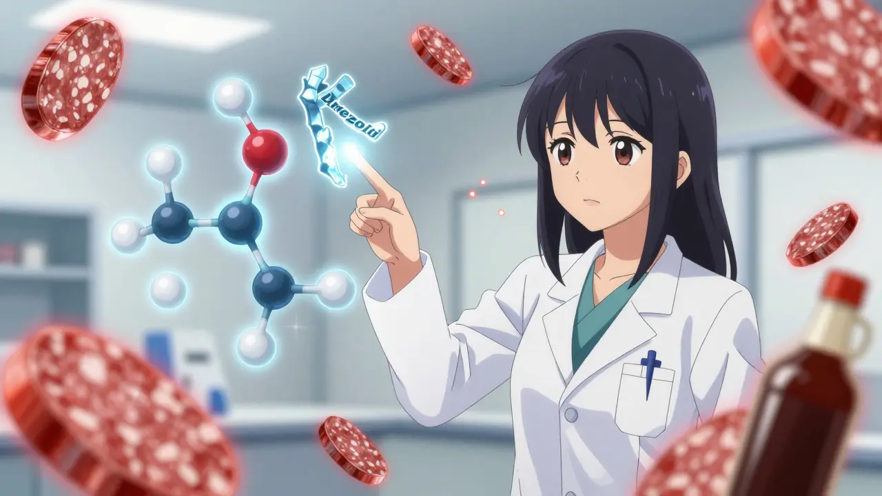 Professionnelle de santé expliquant le blocage enzymatique, style anime.