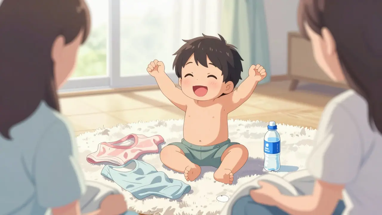 Enfant jouant joyeusement avec hydratation et vêtements légers