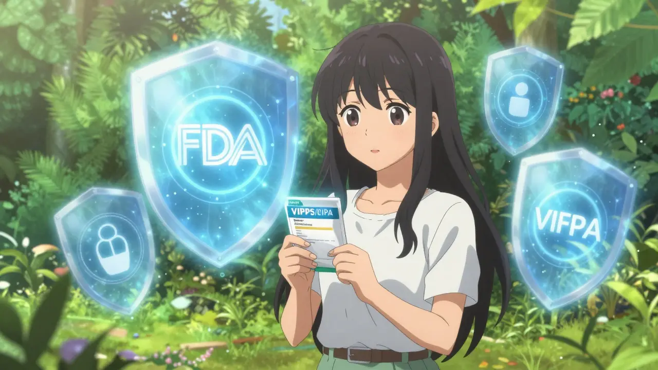 Femme anime protégée par des boucliers numériques de sécurité médicale