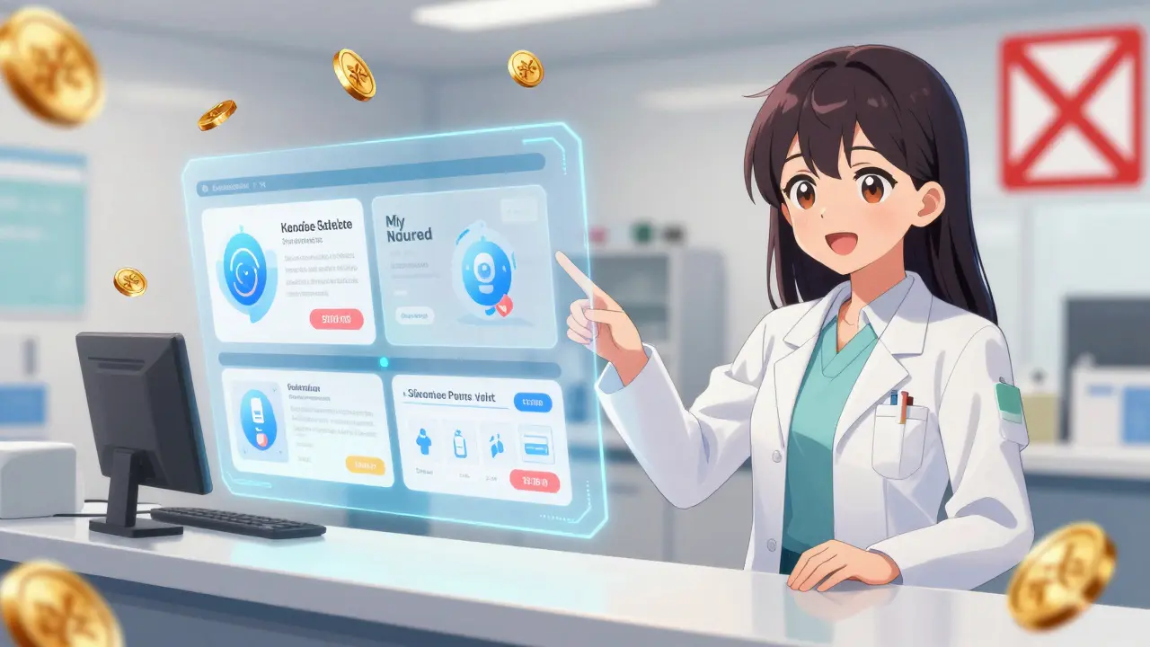 Personnage manga expliquant les plateformes fiables et les réductions pour acheter des médicaments.